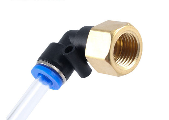PLF ซีรีส์ผลักต่ออุปกรณ์ติดตั้งอากาศ 90 องศา ท่อ Pneumatic ชายเอลโค 1/4 " NPT Thread