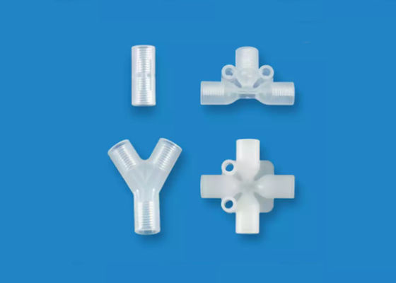 PP PTFE สายต่อท่อสี่ทาง สายต่อเพศหญิงพลาสติก