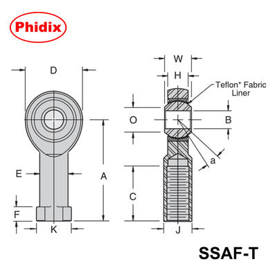 SSAM-T/SSAF-T ซีรีส สแตนเลส PTFE-Lined Rod Ends