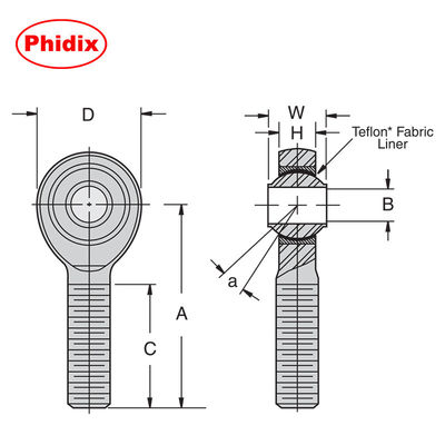 SSHMY-T ซีรี่ย์ สแตนเลส PTFE-Lined Rod Ends หน่วยความสามารถสูงและความทนทานต่อการกัดกร่อนสําหรับห้องสะอาด