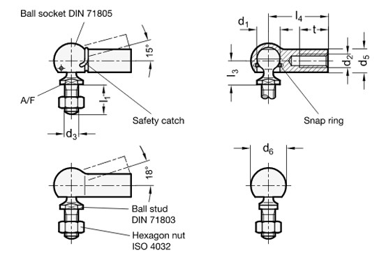 M6 M10 โลหะไร้สแตนเลส Ball Joint สายเชื่อมต่อ Threaded ประกอบด้วย A Ball Stud